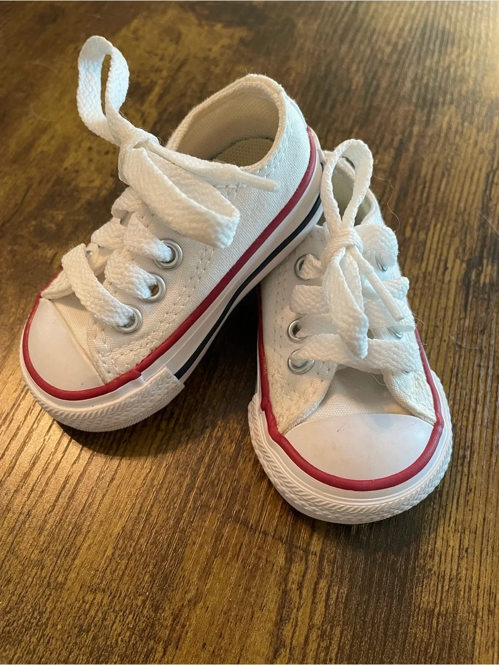Converse White Canvas Kids Sneakers with Red Trim